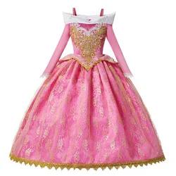 New  Girls  Aurora Princess Costume Long Sleeve Sleeping Beauty Birthday Party Gown Children Fancy Dress For Girls