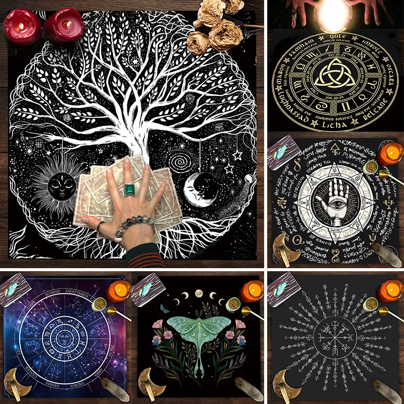 Fashional Pattern 49*49cm Peach Skin Velvet Tarot TableCloth Mandala Life Tree Butterfly Flower Sea Plush Table Cloth Mat