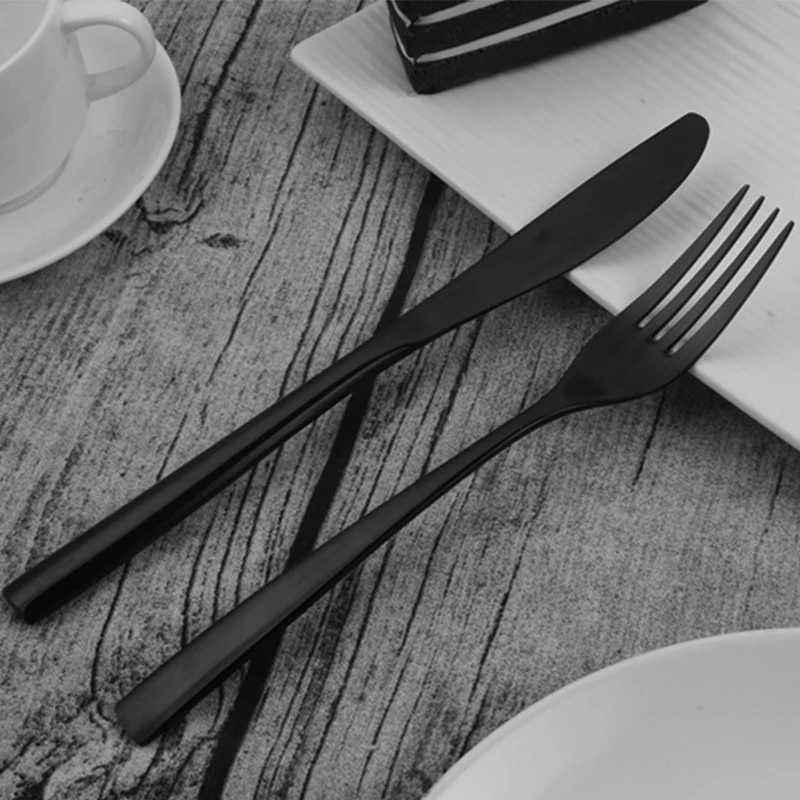 Black metal Set Cutlery Stainless Steel Bulk Cutlery Black knife fork spoon flatware  sets for wedding and gift