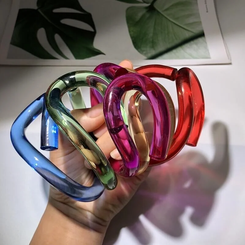 Peichi transparent acrylic resin twisted bangle&bracelet statement party jewelry fluorescence wrap  arm bangles