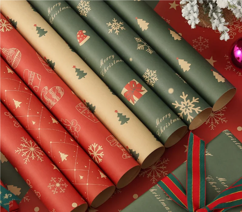 Christmas wrapping paper high-end feeling red large-sized handmade  materials cute  colored thickened packaging paper