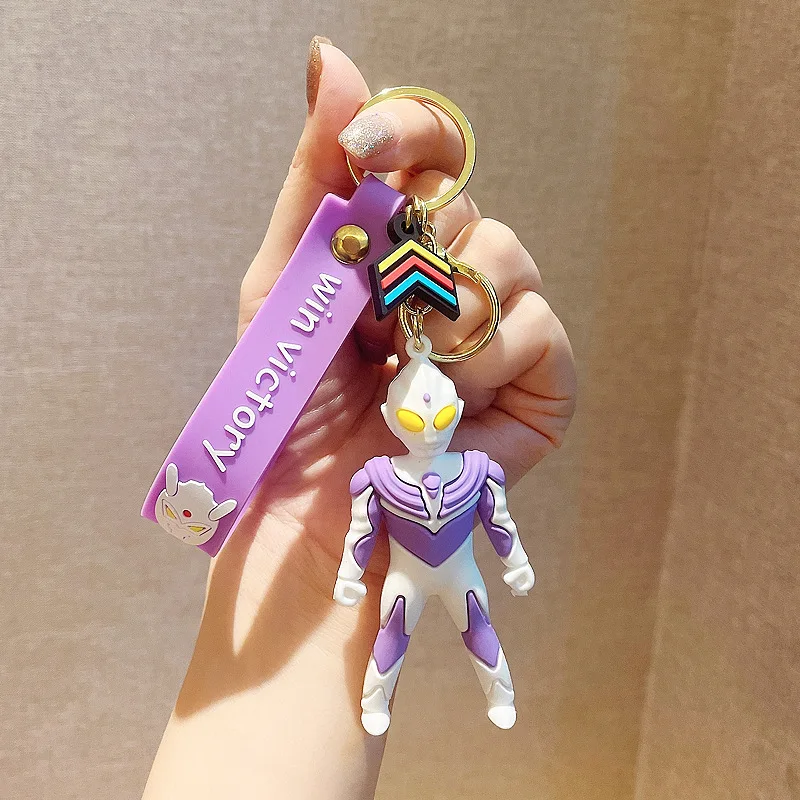 Funny 3D Cartoon Ultraman Keychains with Wrist Strap Wholesale Custom Bag Decoration Doll Pendant Keyrings Gift