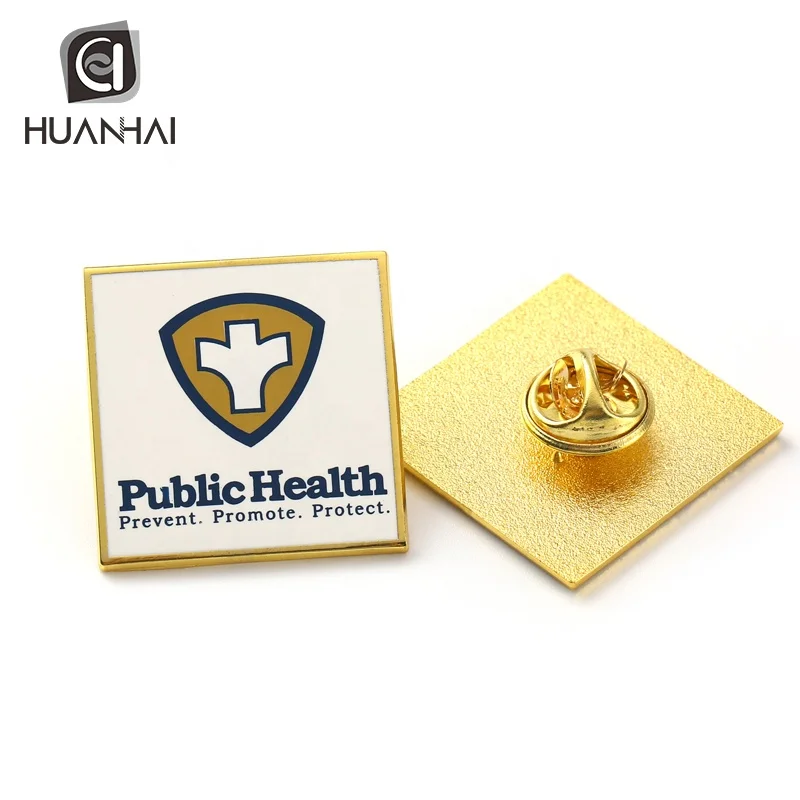 custom gold plated metal blank square printing sublimation logo brooch pins badge