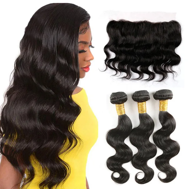 Wholesale thin swiss lace frontal and bundles, 24 hour delivery full cuticle aligned virgin natural Brazilian human hair