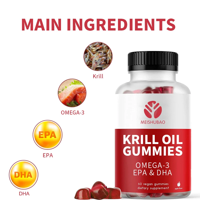 OEM Astaxanthin Krill Oil Gummies Sugar Free Omega-3 EPA&DHA Krill Oil Powder Gummy for Brain Heart Health