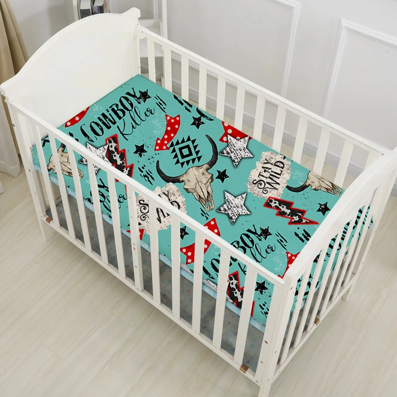 RTS Wholesale Cartoon Cactus Leopard Cow Print Comfortable Baby Crib Bed Sheets
