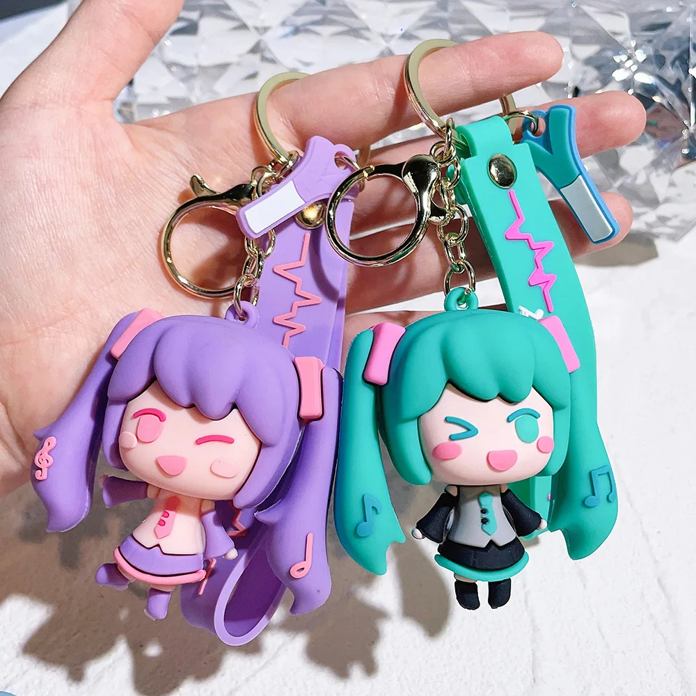 New 3D PVC Keychain Cartoon Pretty Girl Doll Key Chain Bag Pendant Car Miku Key Chain Ring