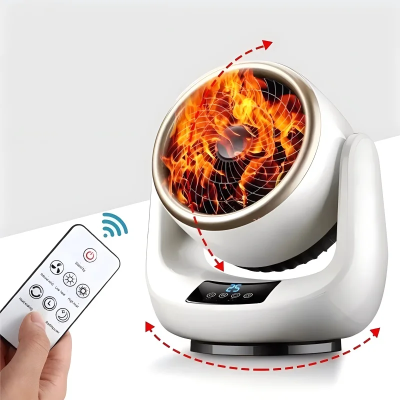 2 In 1 Mini Remote Timing Adjustable Angle Desktop Fast Heating Wire Space Air Hot Electric Fan Heater With Head Shaking Display