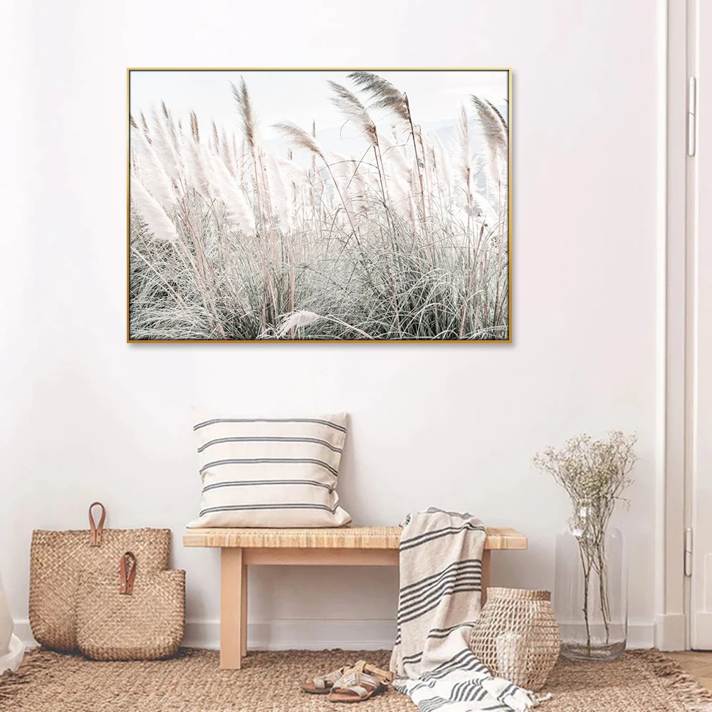 Guanjun boho horizontal canvas painting antique natural canvas prints reed bush printing painting