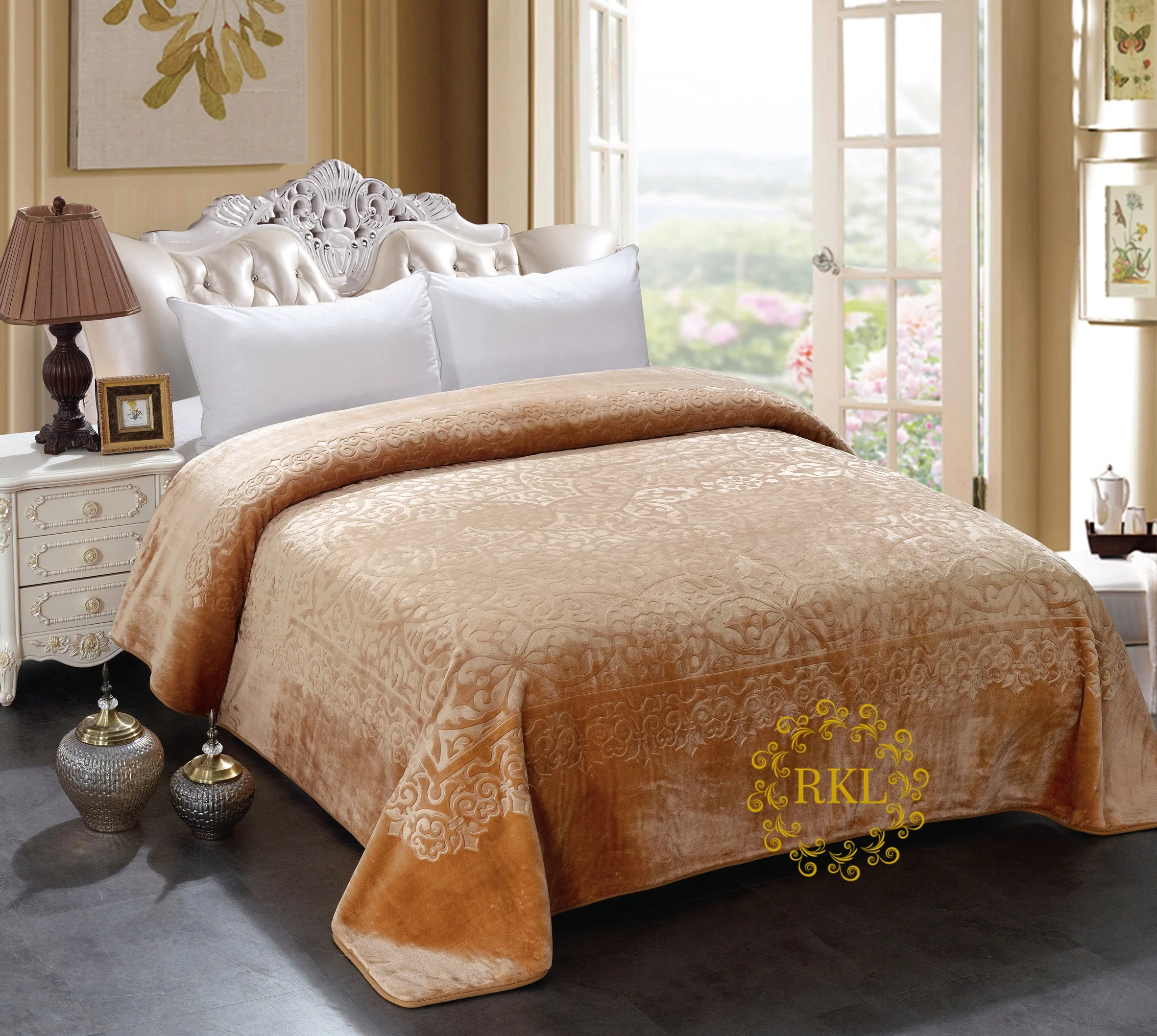 Wholesale Plain Super Soft Polyester Korean Raschel Blanket Embossed Mink Raschel Blankets