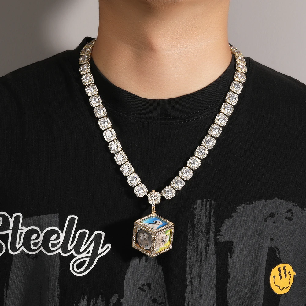 Custom 3D Prismatic Stereoscopic Cube 6 Sides Picture Photo Sublimation Pendant Necklace