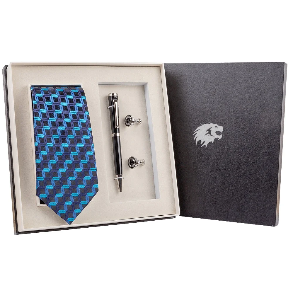 Luxury gift set for business clients tie & cufflinks & carbon fiber ball pen with gift box corporate gift set