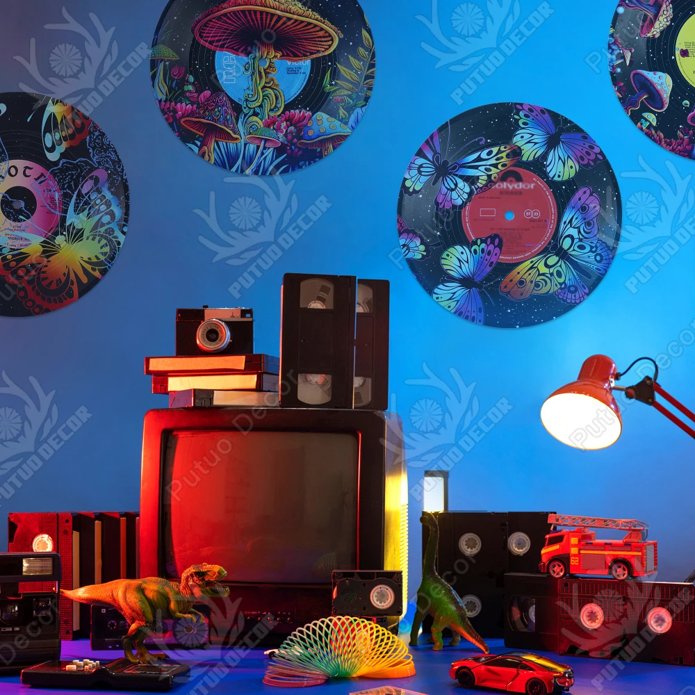 Putuo Decor PVC Vintage Aesthetic Music Records for Hippie Room Bedroom Decor Vinyl Records Wall Decor