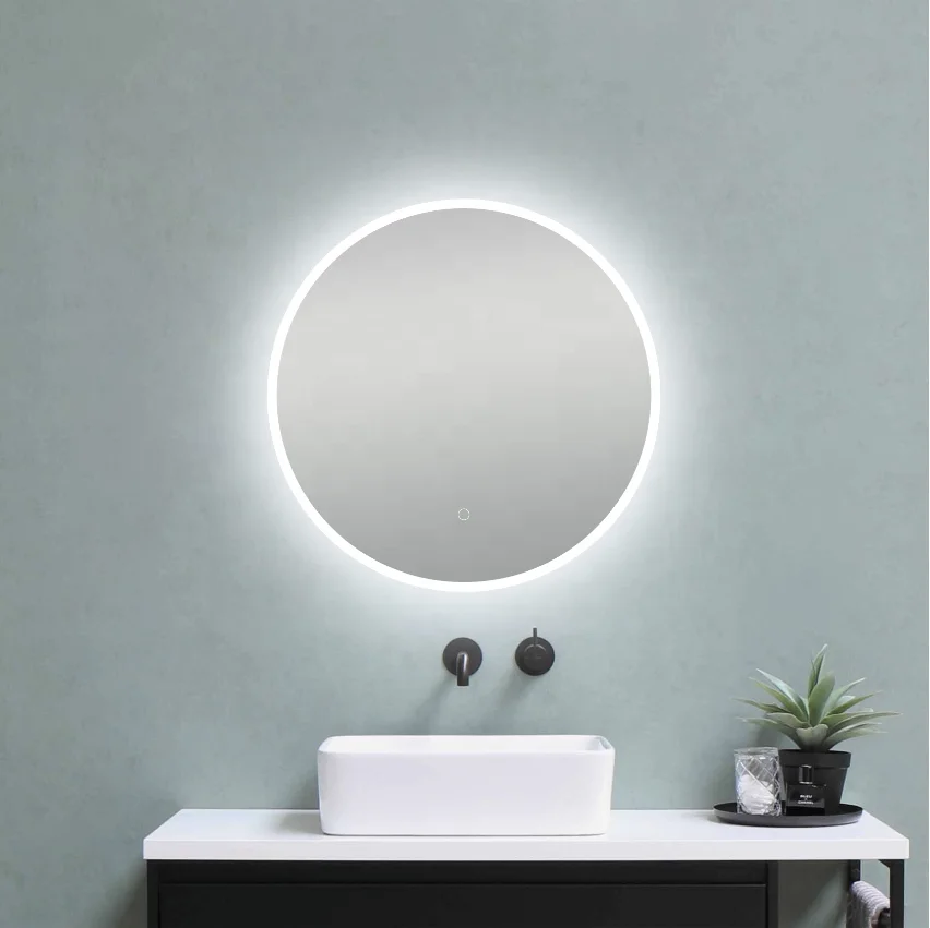 
Custom bathroom accessories high-end acrylic illuminated LED smart mirror round with touch switch 