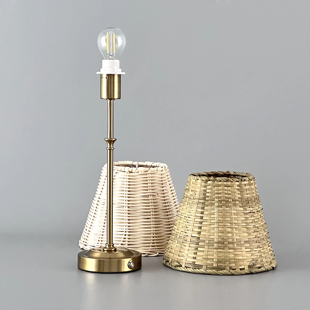 Exclusive Design Bamboo Rattan Restaurant Table Lamps 5200mah High-Capacity Battery Replaceable Lampshade Cordless Table Lamp