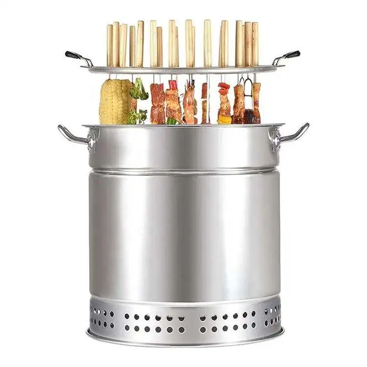 Stainless steel barrel type commercial household smokeless barbecue oven