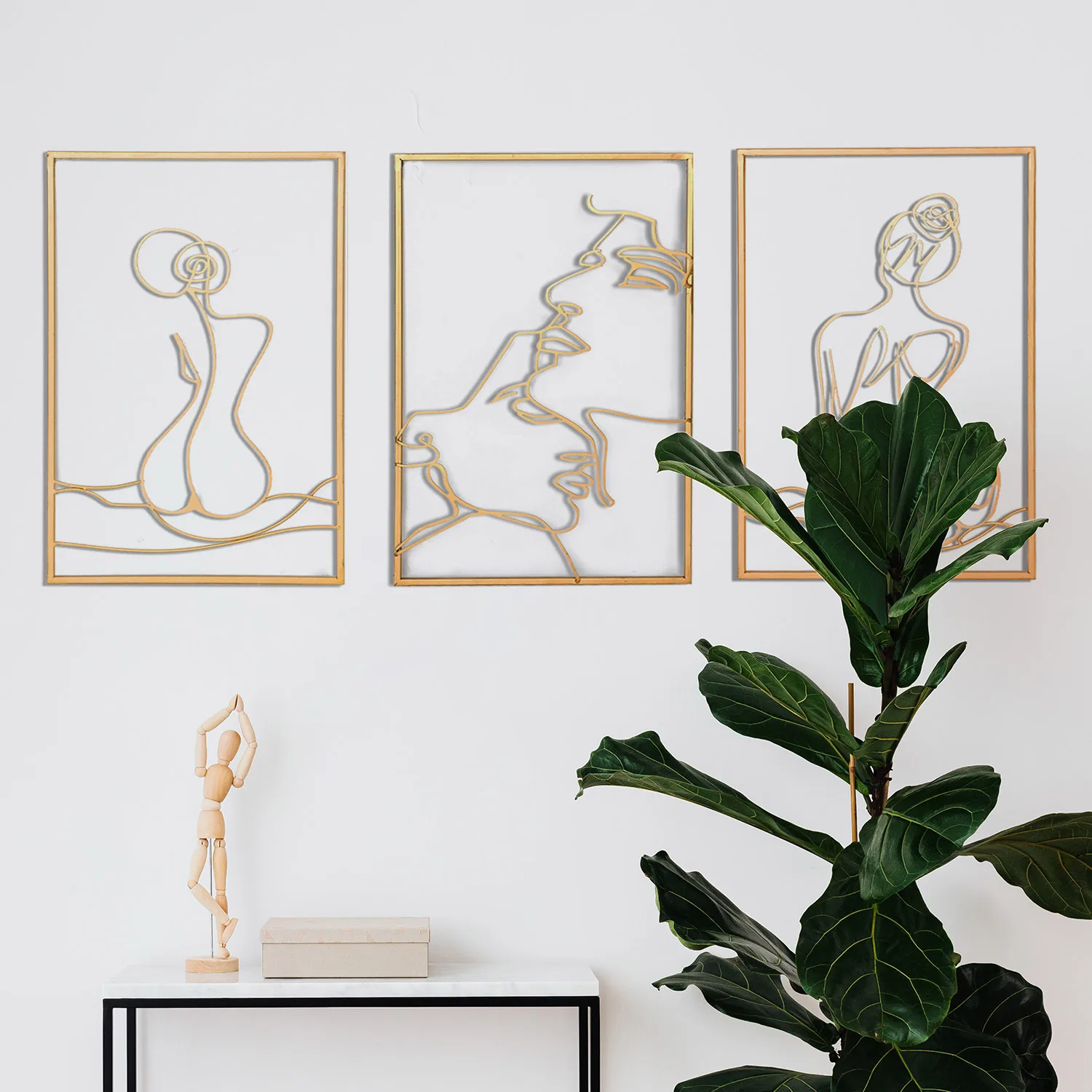 Gold Decor Living Room Bedroom Minimalist Modern Abstract Line Wall Home Decor Real Thicker Metal Art Wall Decor