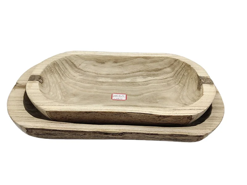 
Amazon Long Oval Paulownia wood tray with bark wood plant pot container wood tray 