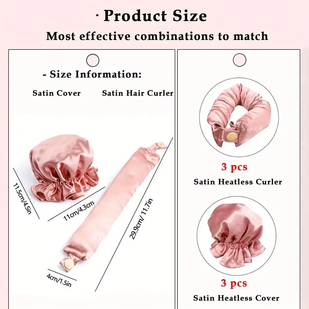 Mauri Portable Heatless Curling Rod Headband Magic No Heat Hair Ribbon Curler Rollers Silk Pink Heatless Hair Curler