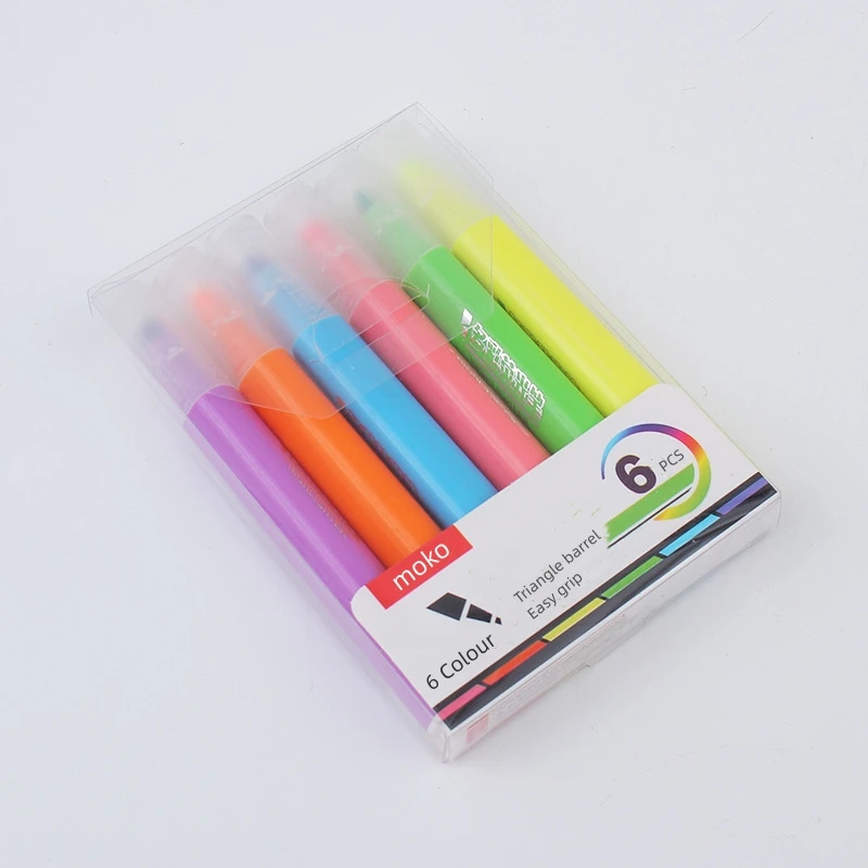 2024 Custom 6 colors colorful office highlighter marker pastel triangle cute highlighter pen