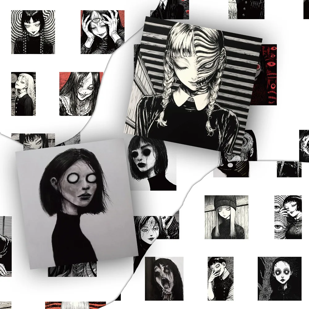 50PCS Black and white gothic anime Junji Ito horror movie girl ghost sticker
