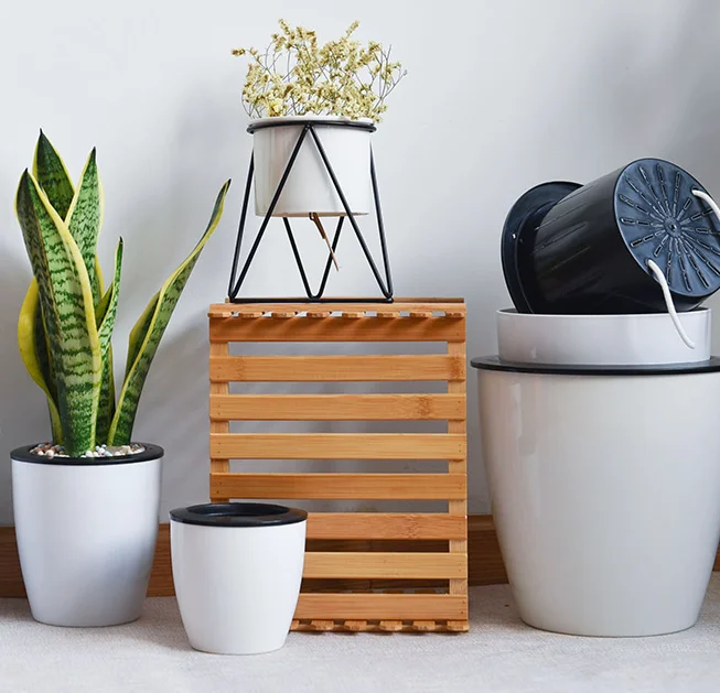 Deepbang Hot Sell White Small Large Size Self Watering Planting Pots  Automatic Water Absorbent Plastic Flower Pots Planters