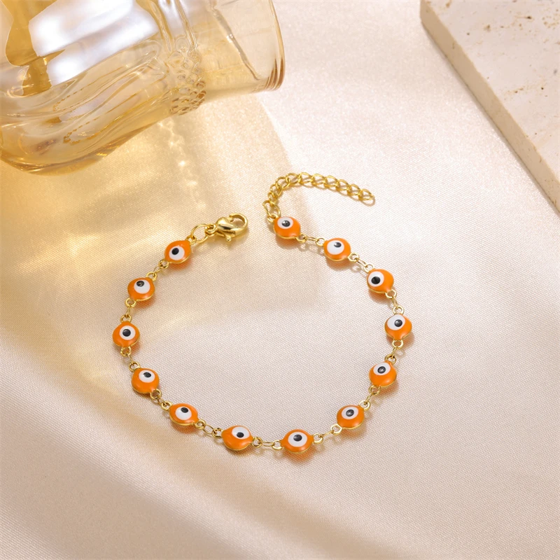 Wholesale Evil Eyes Women Red Blue Evil Eyes Charm Jewelry Stainless Steel 18k Gold Plated Turkish Evil Eyes Bracelet