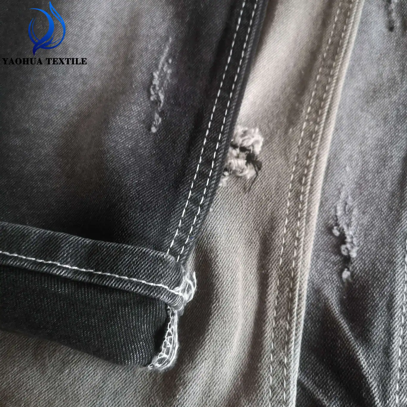 2413 Heavy weight TR stretch good quality twill woven black color cotton denim fabric