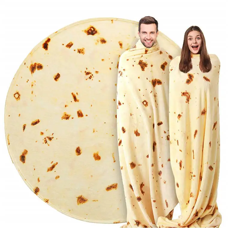 Wholesale Custom 100% Polyester Printed Pizza Flannel blankets Soft Burrito Tortilla Blanket For Winter