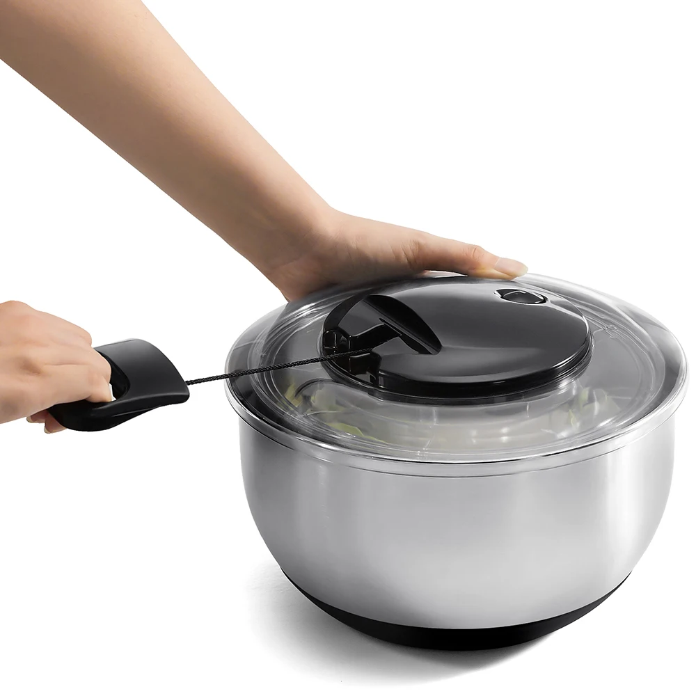 High Quality Stainless Steel Salad Spinner Quick Dry Design Manual Salad Fruit Vegetable Dehydrated Spinner