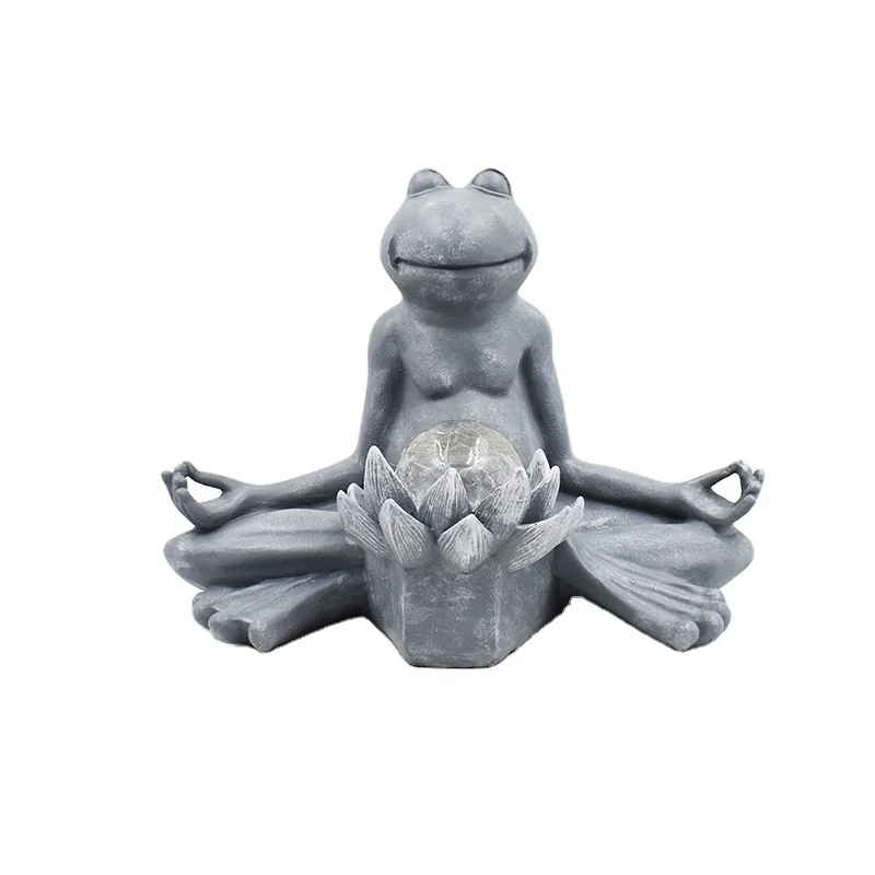 
Hot Seller Resin Yoga Frog Statues With Lotus Solar Yoga Frog LED Light Frog Yoga 