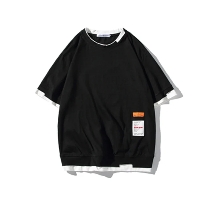 Japanese retro color matching ringer t-shirt fake two-piece vintage t shirt 100 cotton man