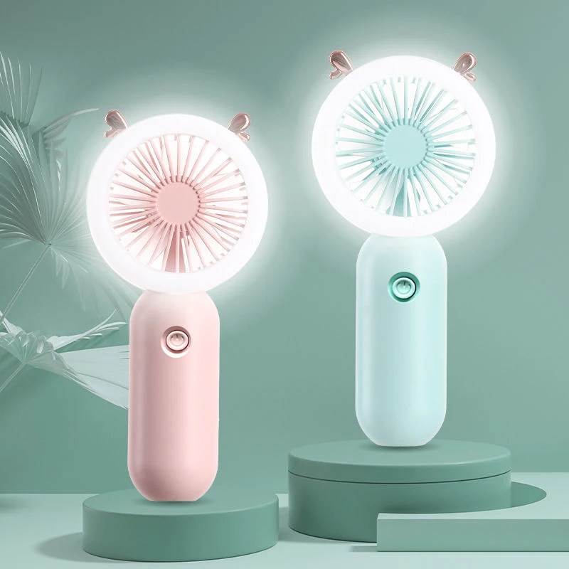 Handheld Mini Fan USB Rechargeable Cooling Fans Cute Portable Night Light Summer Small Pocket Cartoon Mute Fans