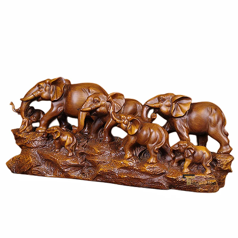 Customized Resin Crafts Elephant Statues Ornaments Lucky Feng Shui Gift Decoration Imitative Wood Elephant Sculpture
