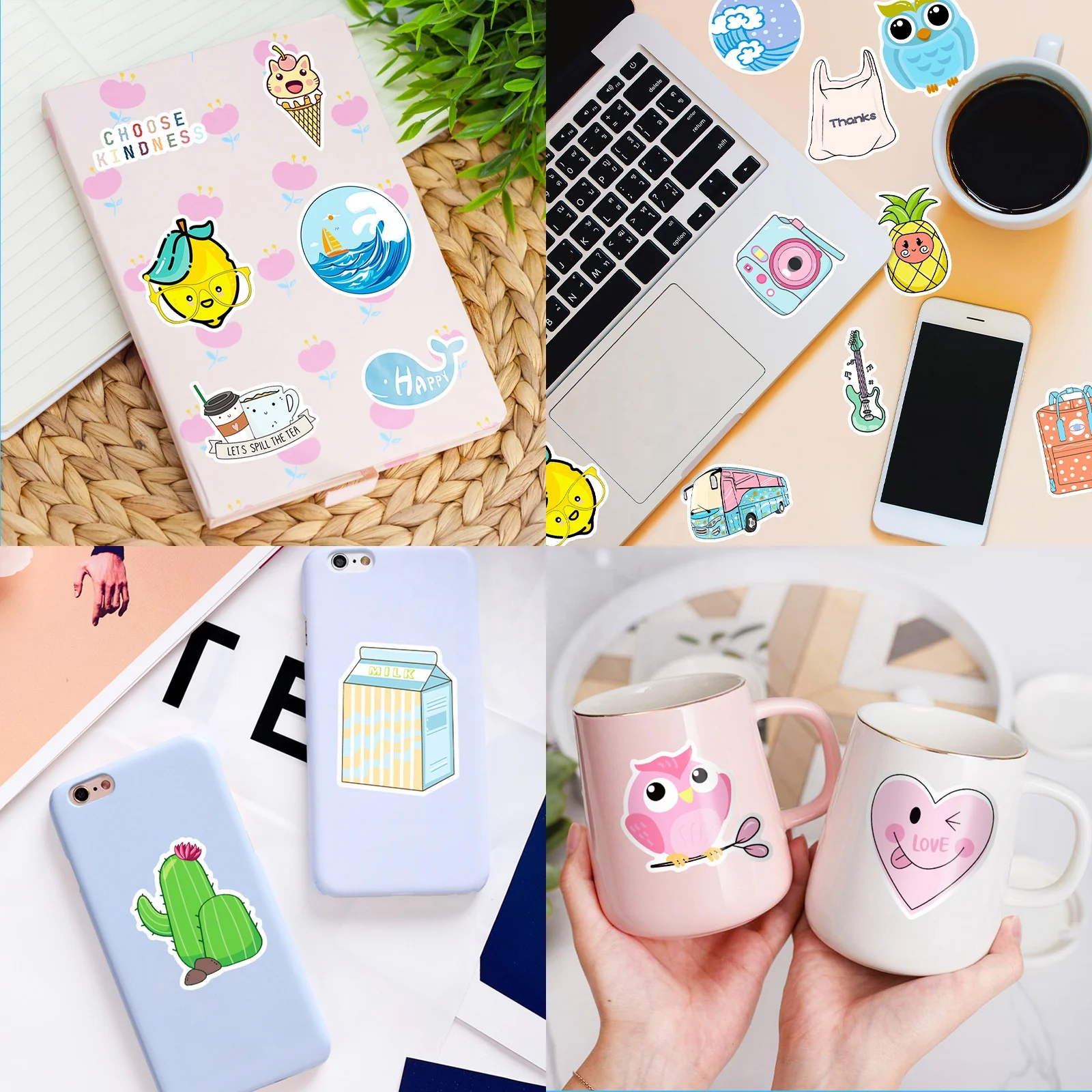 50pcs Cute Stickers, Waterproof for Laptops,  bottles,  Luggage, Cars,  Gift Favors & Decor, T01040668
