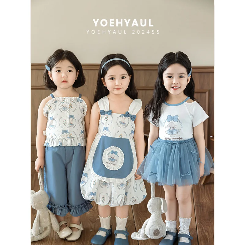 YOEHYAUL X4682 Kids Tutu Skirt / Tank Top / Pants Baby Girl Clothing Sets Dress Rabbit Print Girls Skirt Dresses Set Cotton