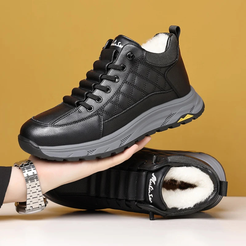 warm plush lining casual shoes size 38-44 lace up winter sneakers for men