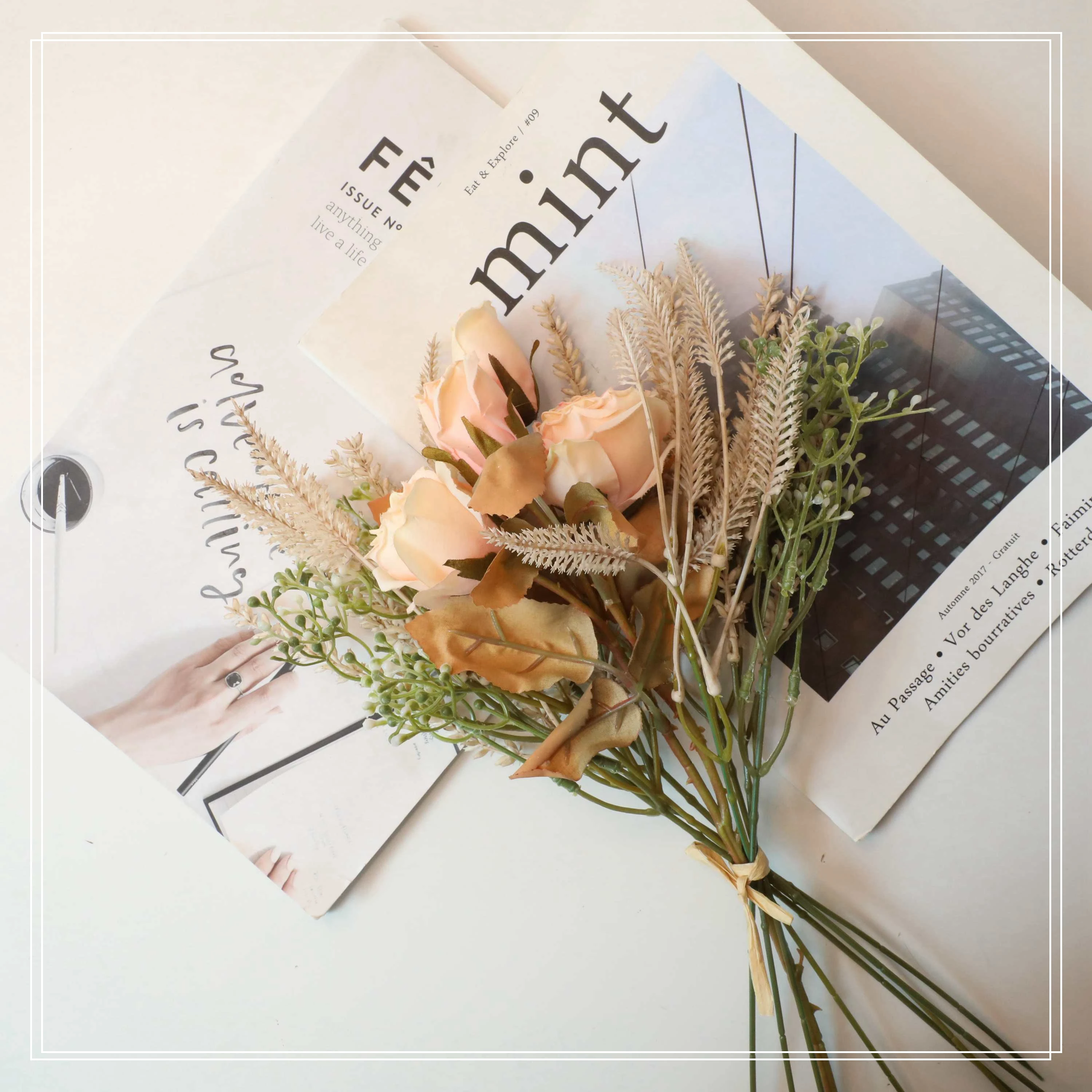 Realistic Faux Dried Rose Bouquet Decorative Flower Artificial_Flower_Manufacturers  With Great Price