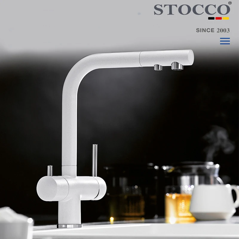 Black/Chrome Kitchen Purified Faucet Pull Out Dual handle Water Filter Tap 2/3 Way Hot Cold Mixer Sink Crane Kitchen sink tap