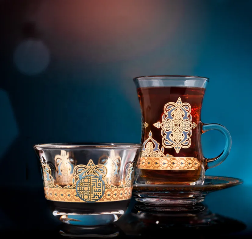 Crystal Clear Glass Guangdong Ceramic Coffee Mugs Tea Set Cups Turkish Arabia Gift box Kitchen Drinkware Golden Ethiopian New