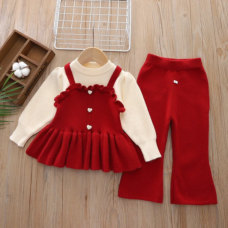 Autumn And Winter Lovely 2pcs Knitted Sweet Casual Clothing Sets Sweater Top Pant Girls Suits