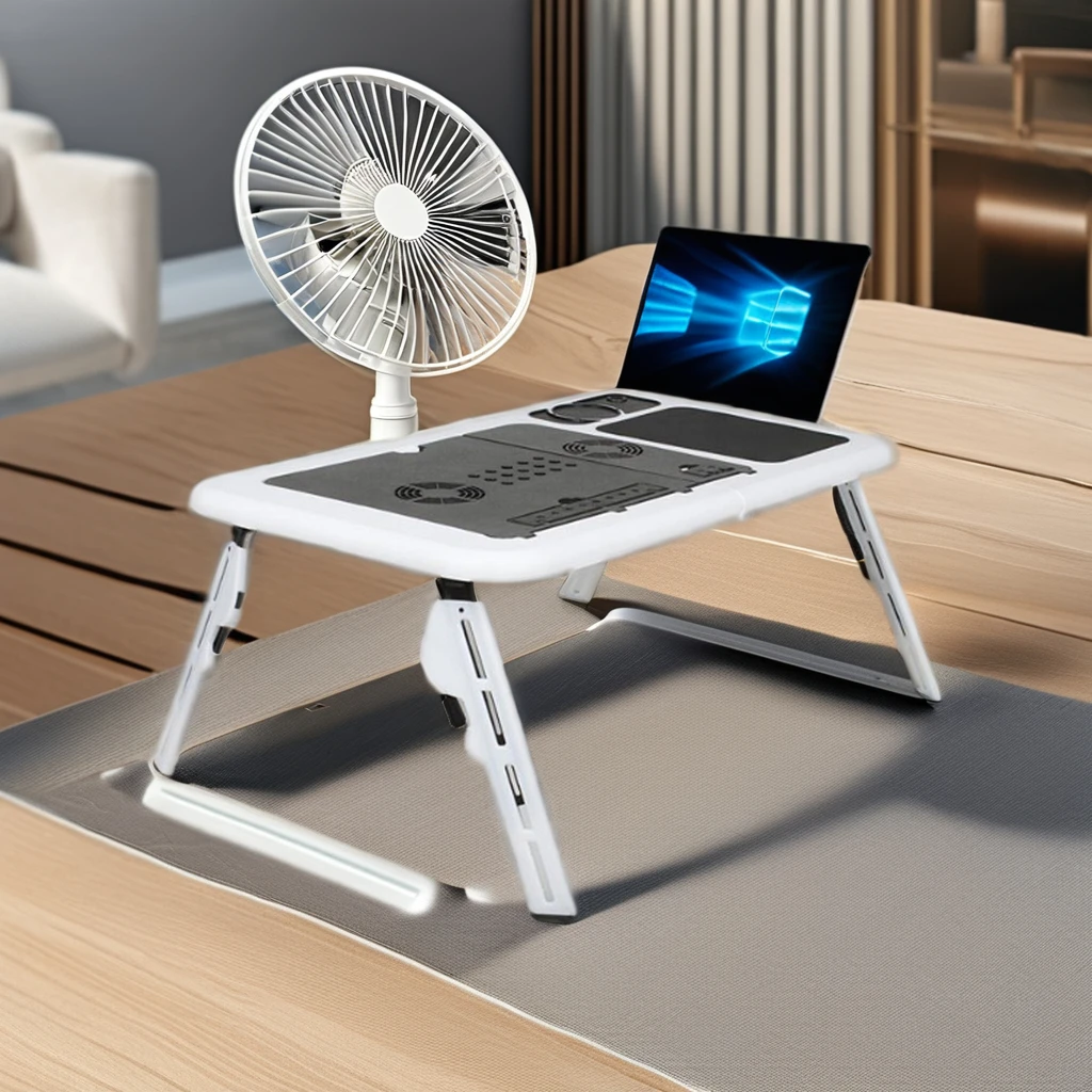 ABS Portable Multi-Angle Laptop Stand Foldable and Adjustable Folding Laptop Table with Fan for Home Office or School Use