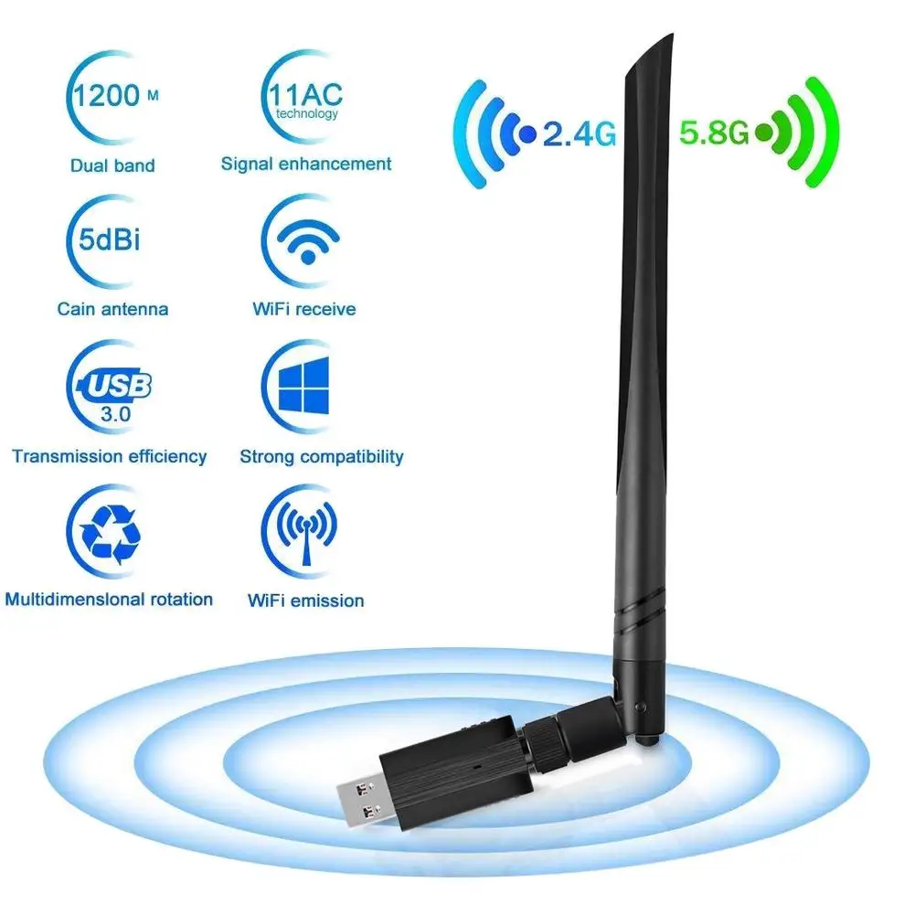  1200 Мбит/с WLAN Card беспроводная сетевая карта Wi-Fi приемник AP USB 3 0 Dual Band 5 г/2 4 г 5dBi антенна ключ адаптер для Windows/ Mac