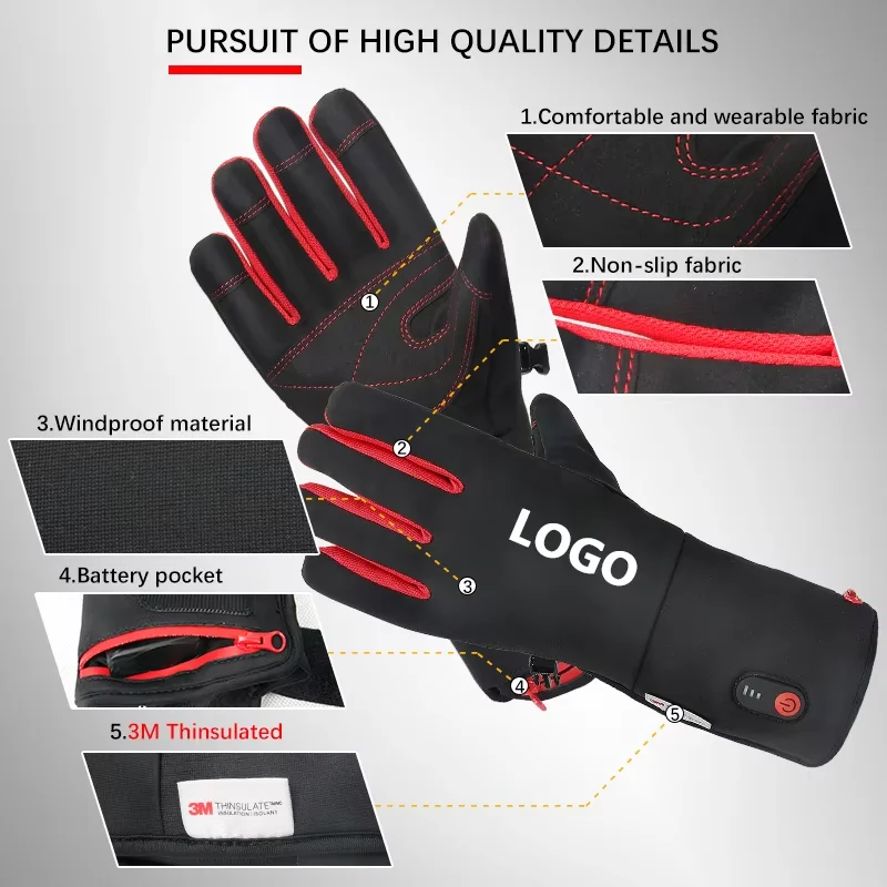 7.4V Heated Gloves Rechargeable Battery Usb Electric Heated Gloves With Touch Screen Design