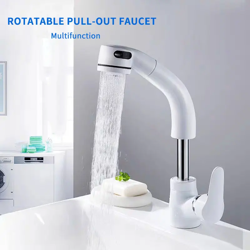 Height Adjustable Expandable Single Handle Basin Kitchen Sink Faucet With Pull Out Sprayer