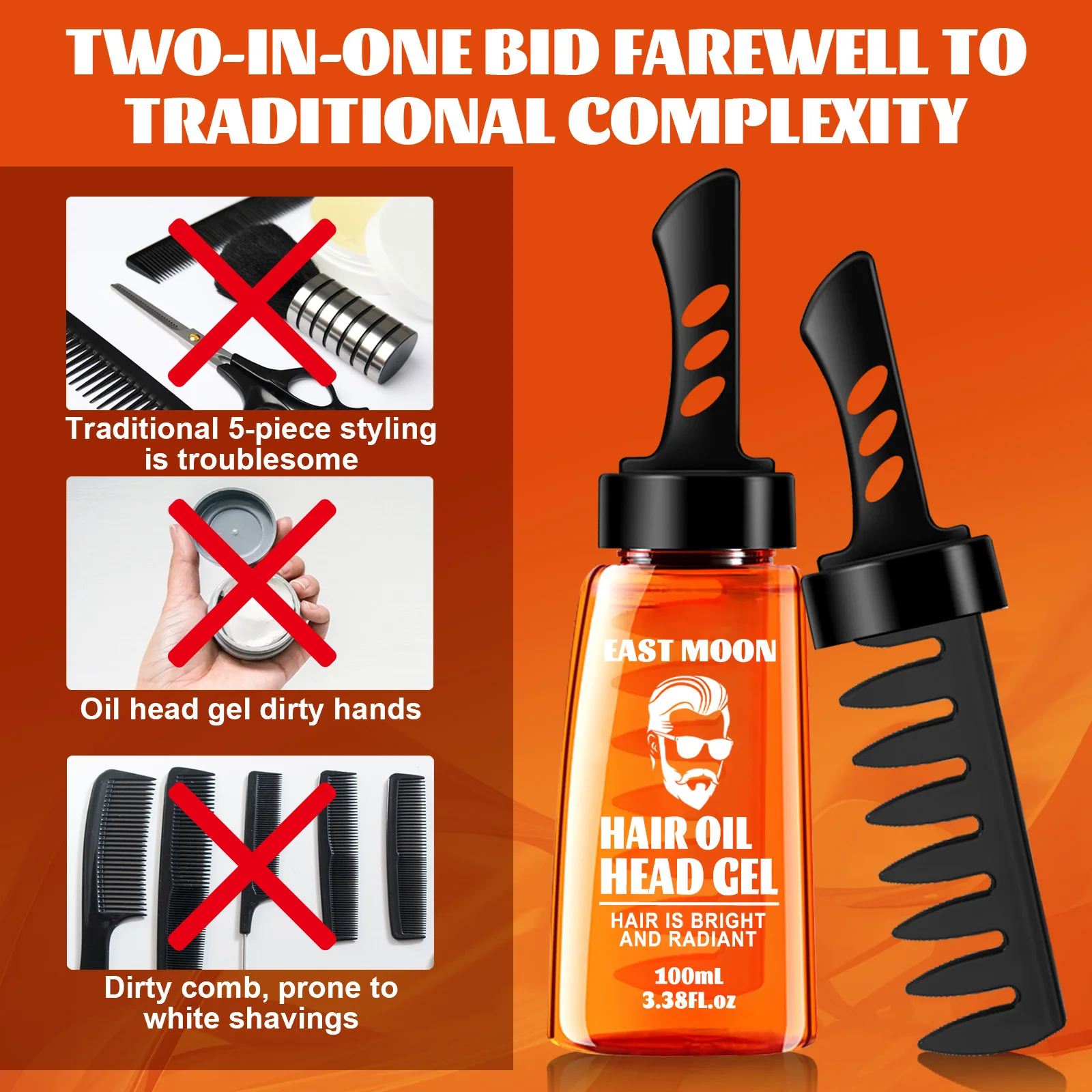 Men 24 H Finish Molding Hair Gel Wax With Comb Fashion Long-Lasting Hold Moisturizing Fashion Powerful Hair Oil Head Hair Wax