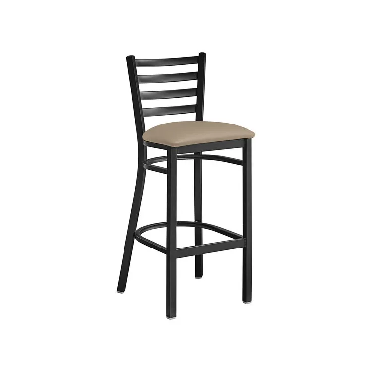 Hot Sale Black Powered Coated Finish Metal Bar Stool With Black Vinyl Padded Seat For Sale