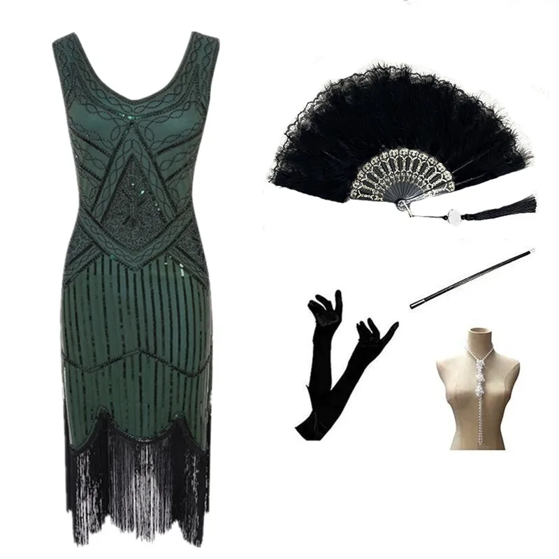 Wholesale 1920s Black golden beige Flapper Dress Great Gatsby Charleston 20s Abbey Sequins Fancy Costume