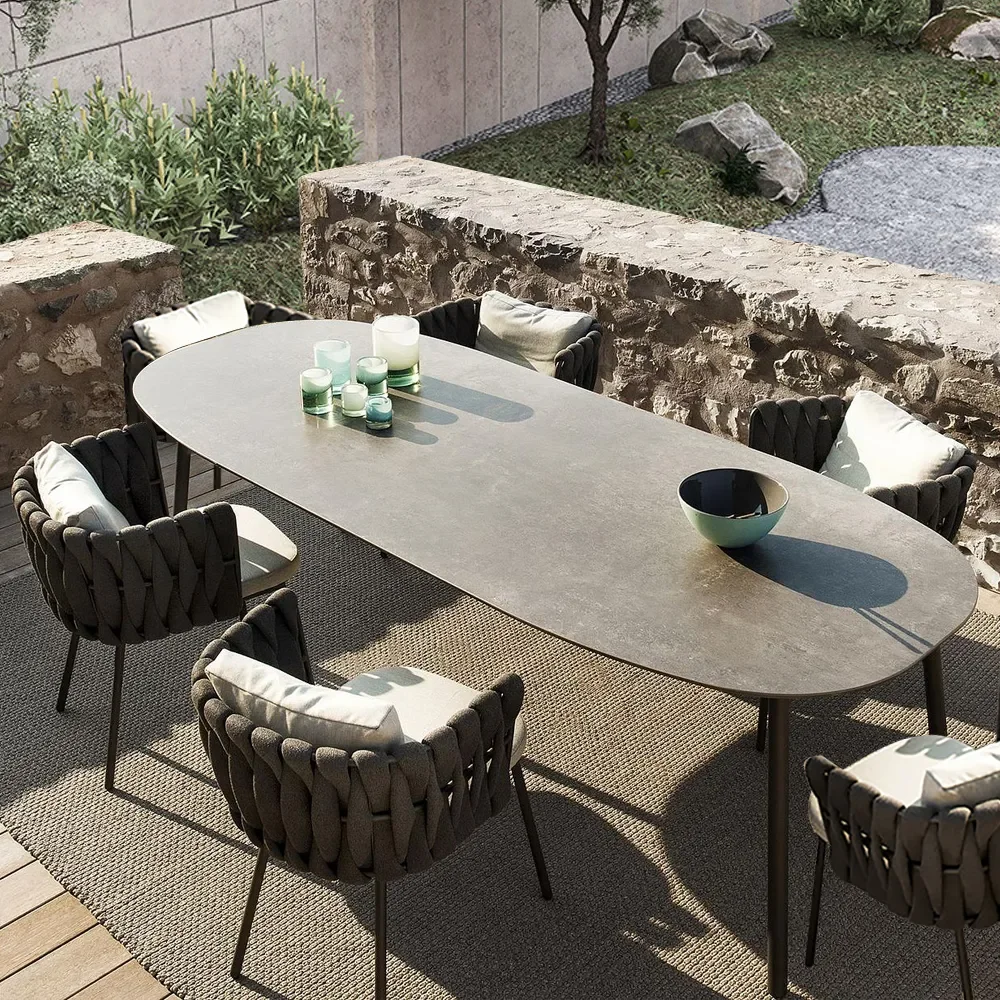 BKX modern style luxury white dining table party Oval patio furniture outdoor dinner table set