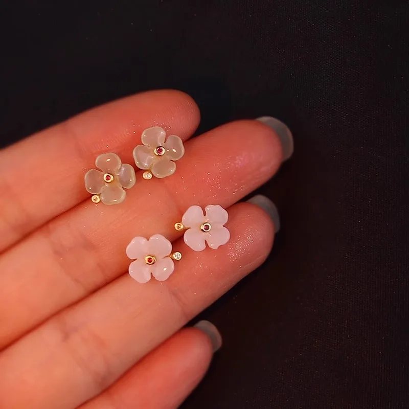 New Chinese flowers retro earrings niche simple everything national fashion temperament light luxury high sense